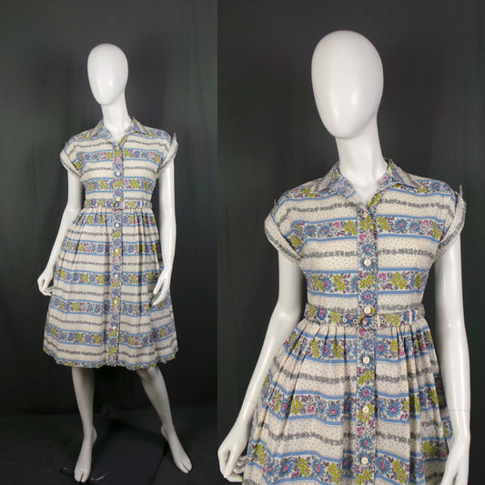 1950s Lilac Floral Shirtwaister Dress