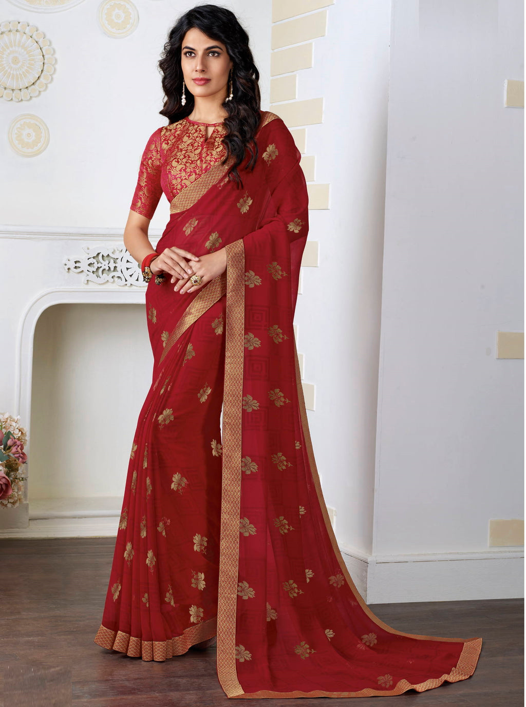 Red Colour Sarees | YellowFashion.in