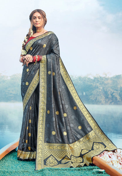 Grey Color Banarasi silk Traditional Wear Saree -  Kratika  Collection YF#18215 - YellowFashion.in