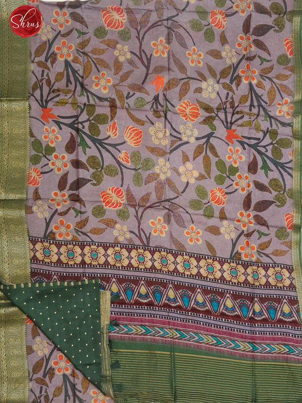 Light Lavender & Green - Semi Crepe with floral print on the body & Contrast Zari Border - Shop on ShrusEternity.com