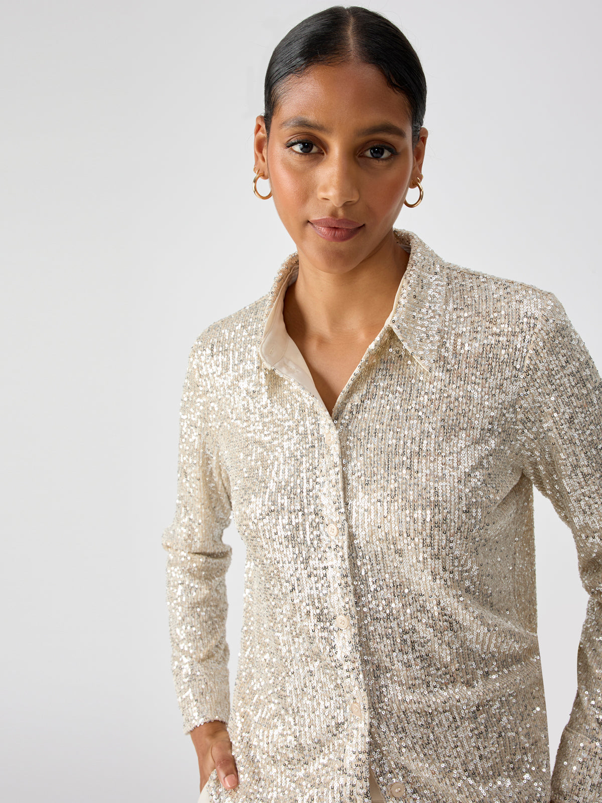Image of Radiant Sequin Shirt Champagne
