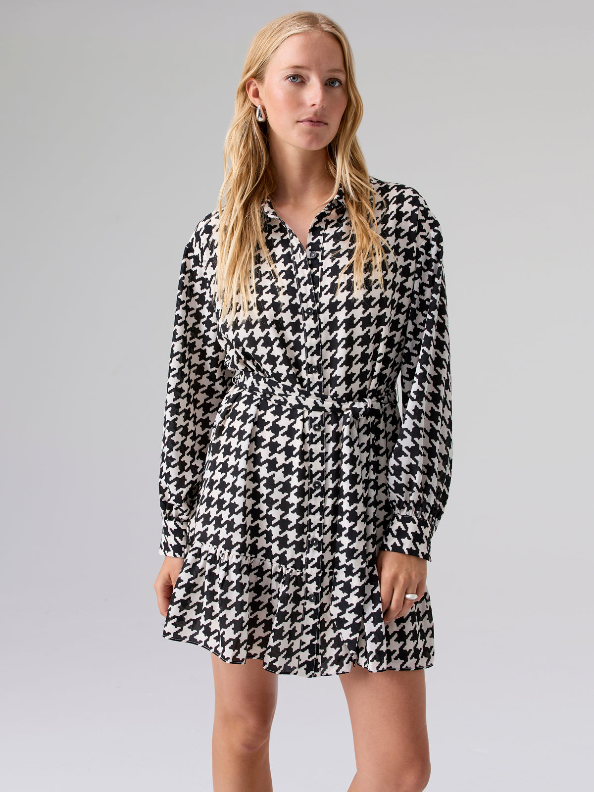 Image of Tiered Dress Pulse Houndstooth