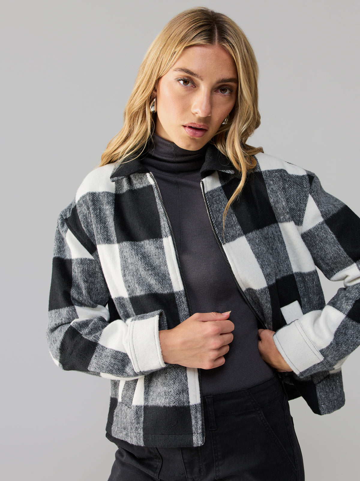 Image of Cropped Boy Shirt Zip Up Jacket Checkmate