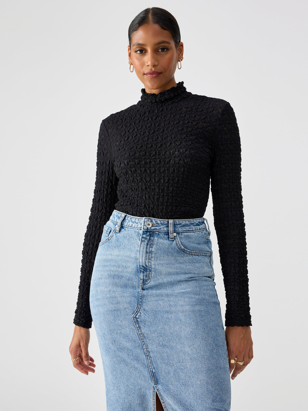 Image of Lace Mock Neck Top Black