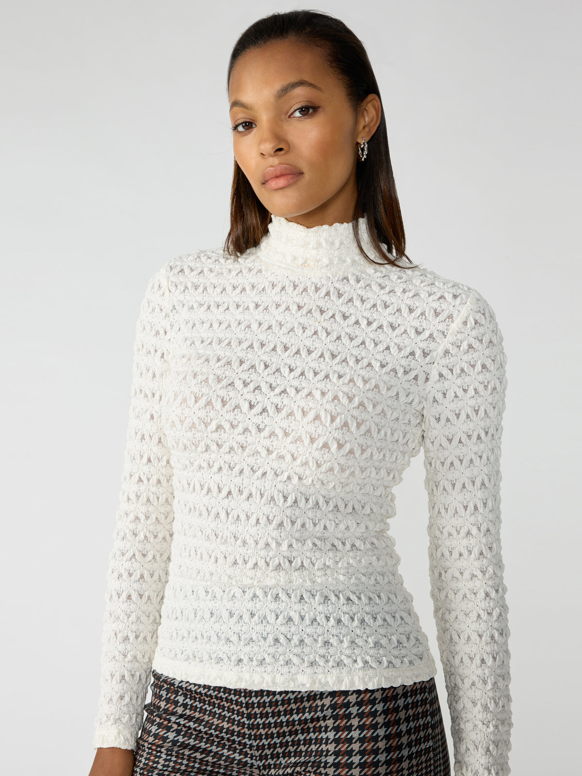 Image of Lace Mock Neck Top Milk