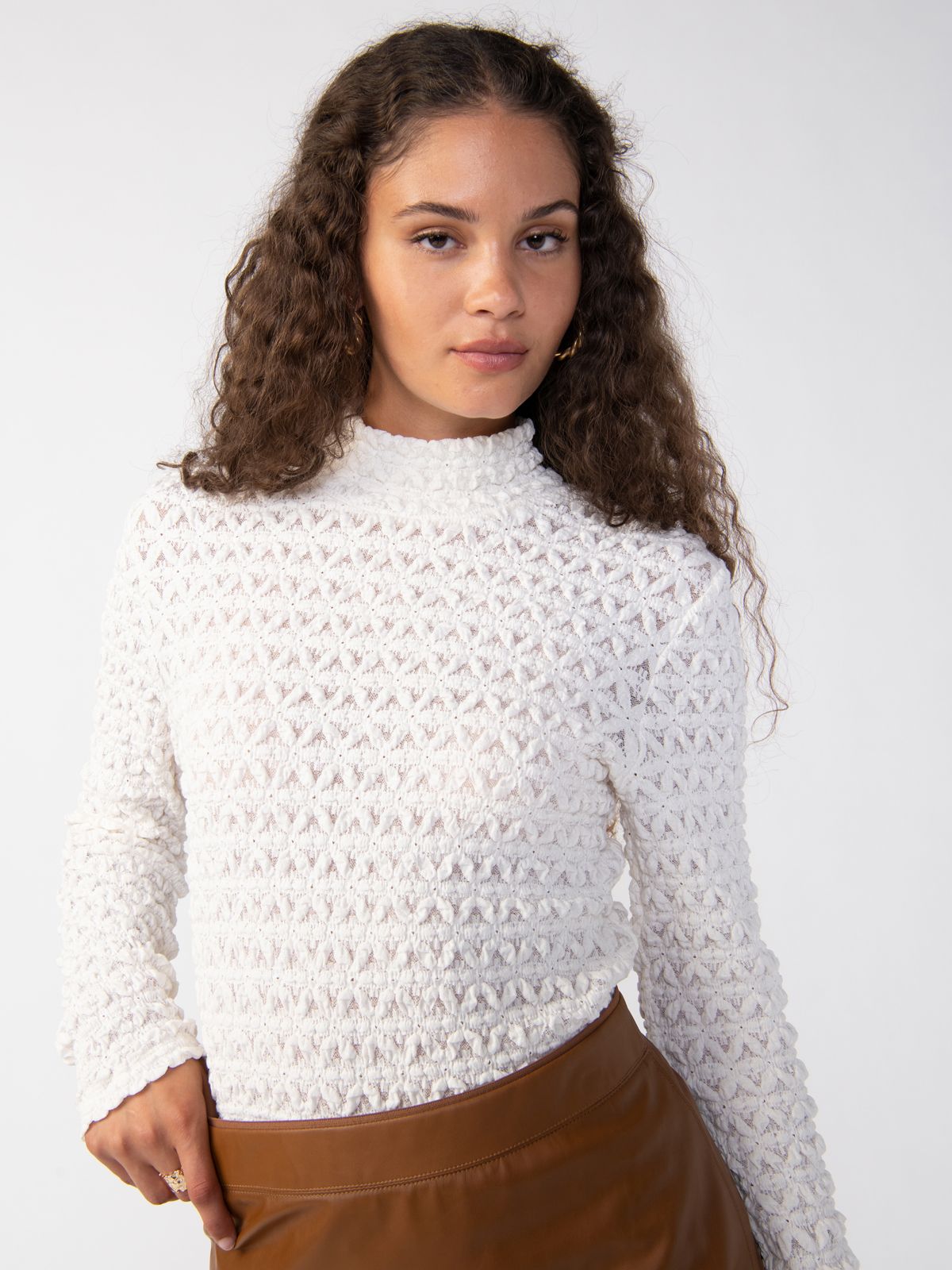 Image of Lace Mock Neck Top Creme