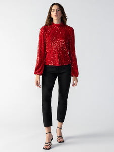 All Nighter Mock Neck Top Rouge