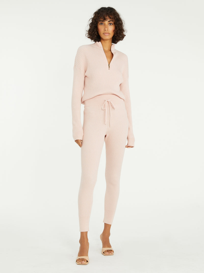 Ribbed Zip Up Popover Hushed Pink
