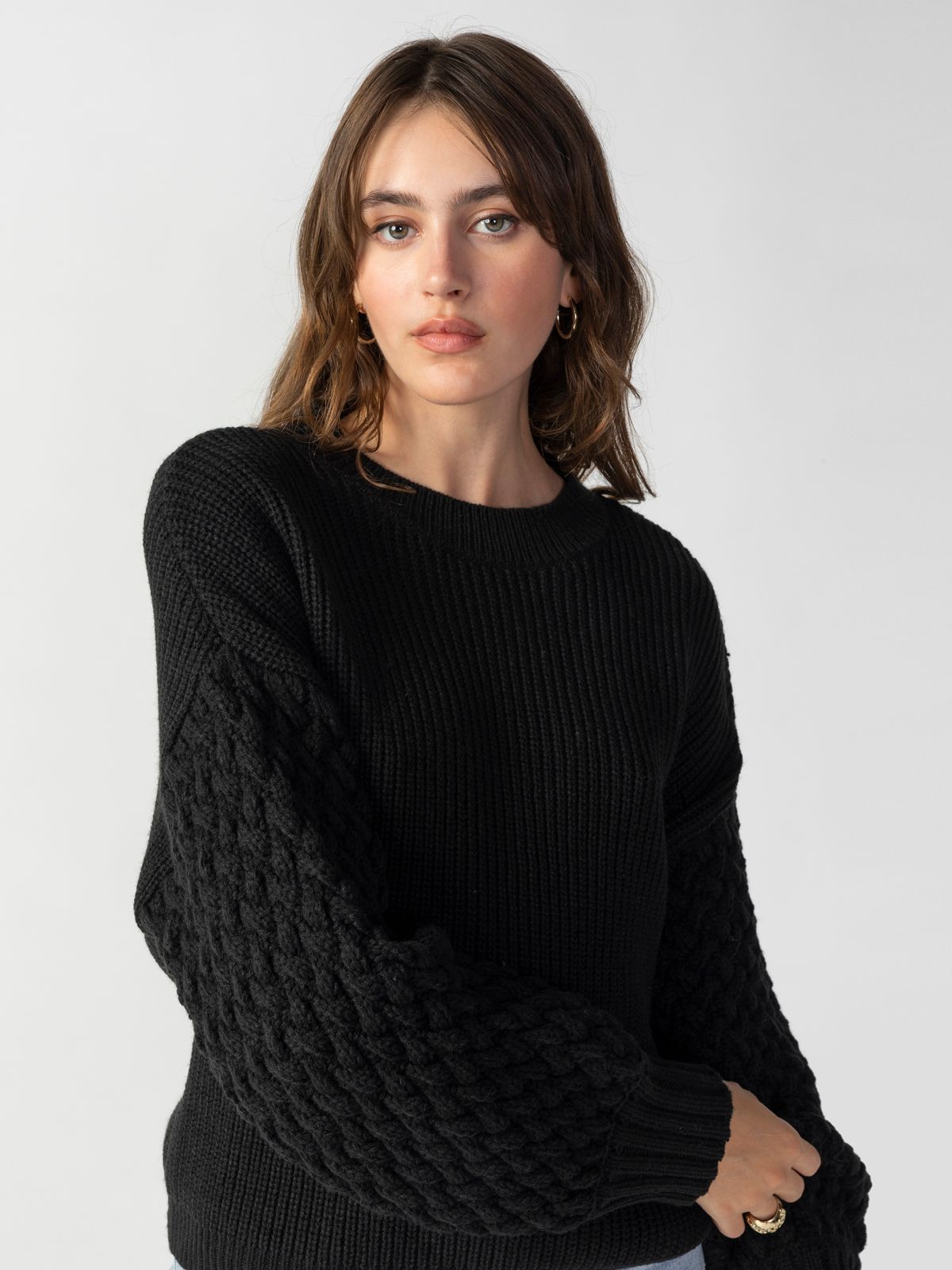 Image of Cable Sleeve Sweater Black