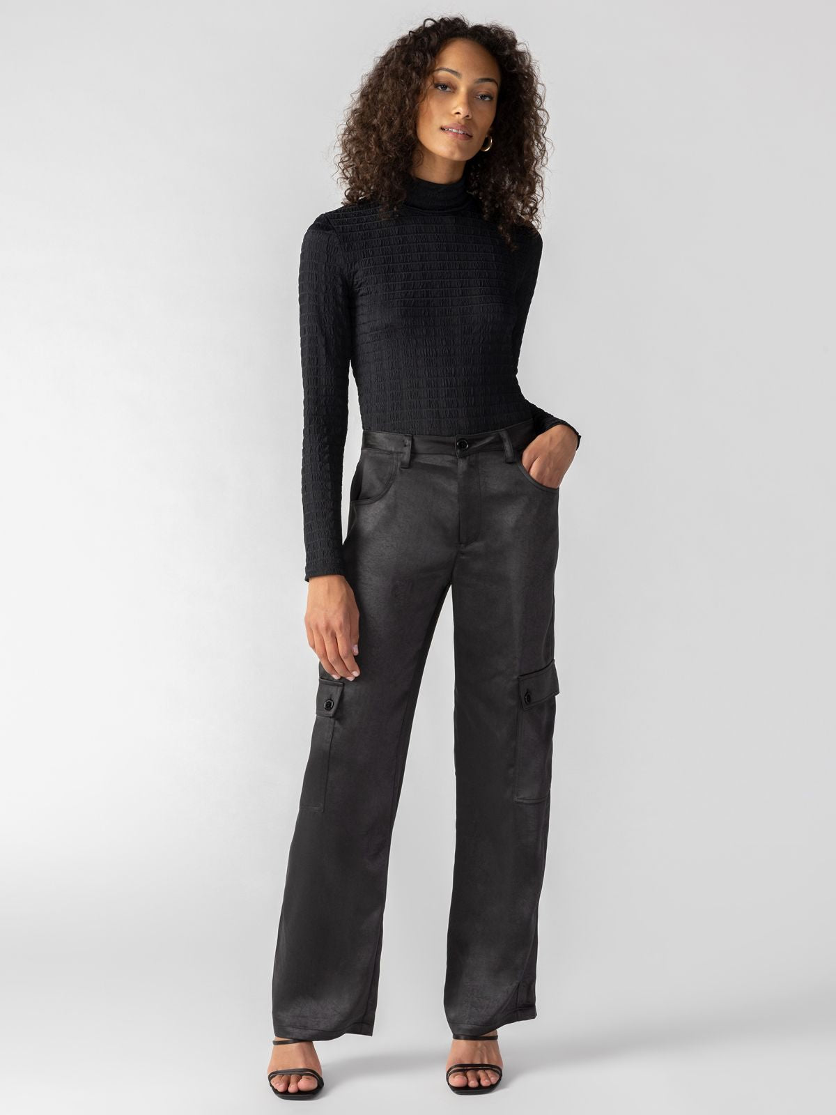 Image of Satin Ava Cargo Pant Black