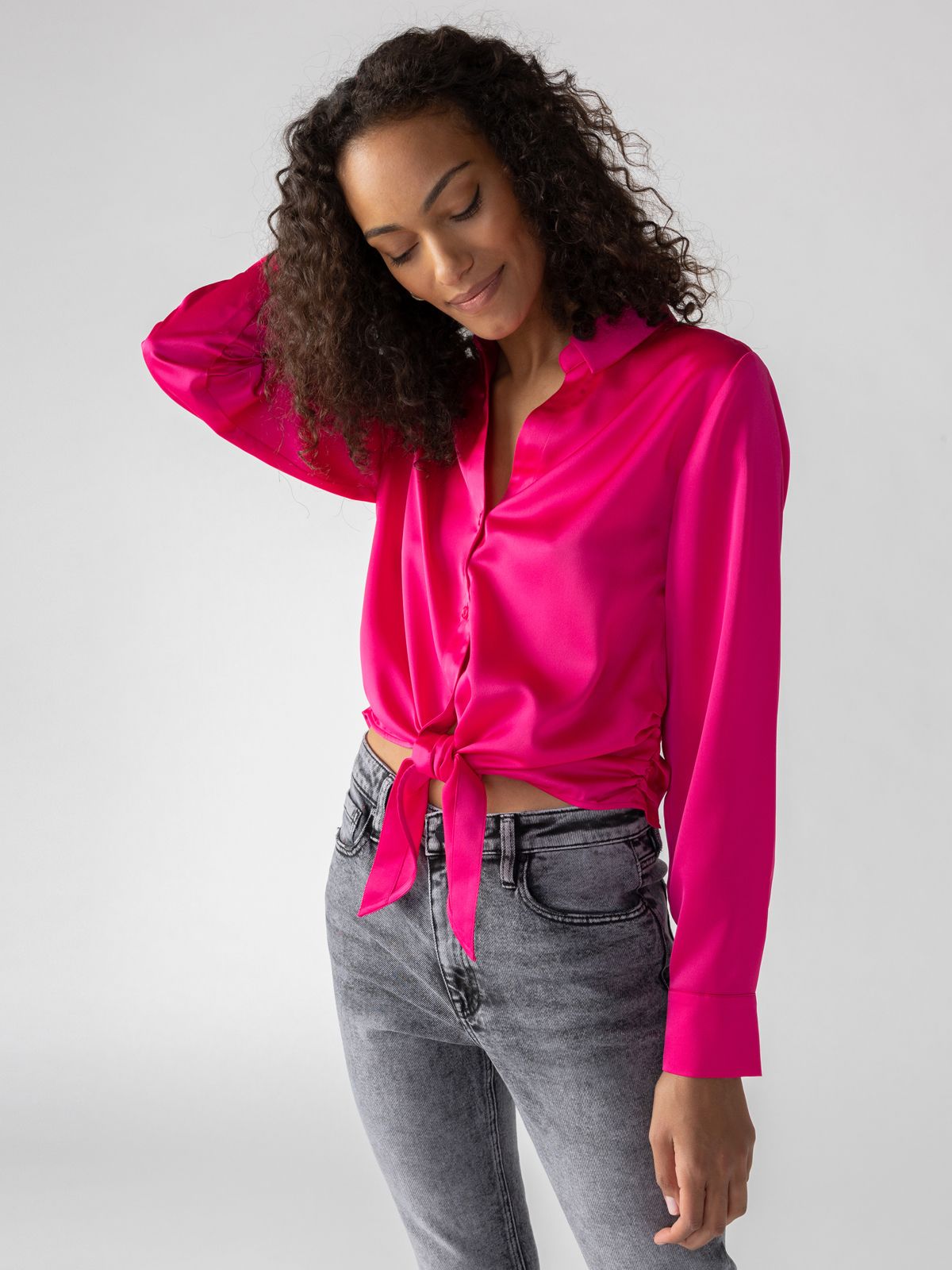 Image of Satin Lover Tie Shirt Pink