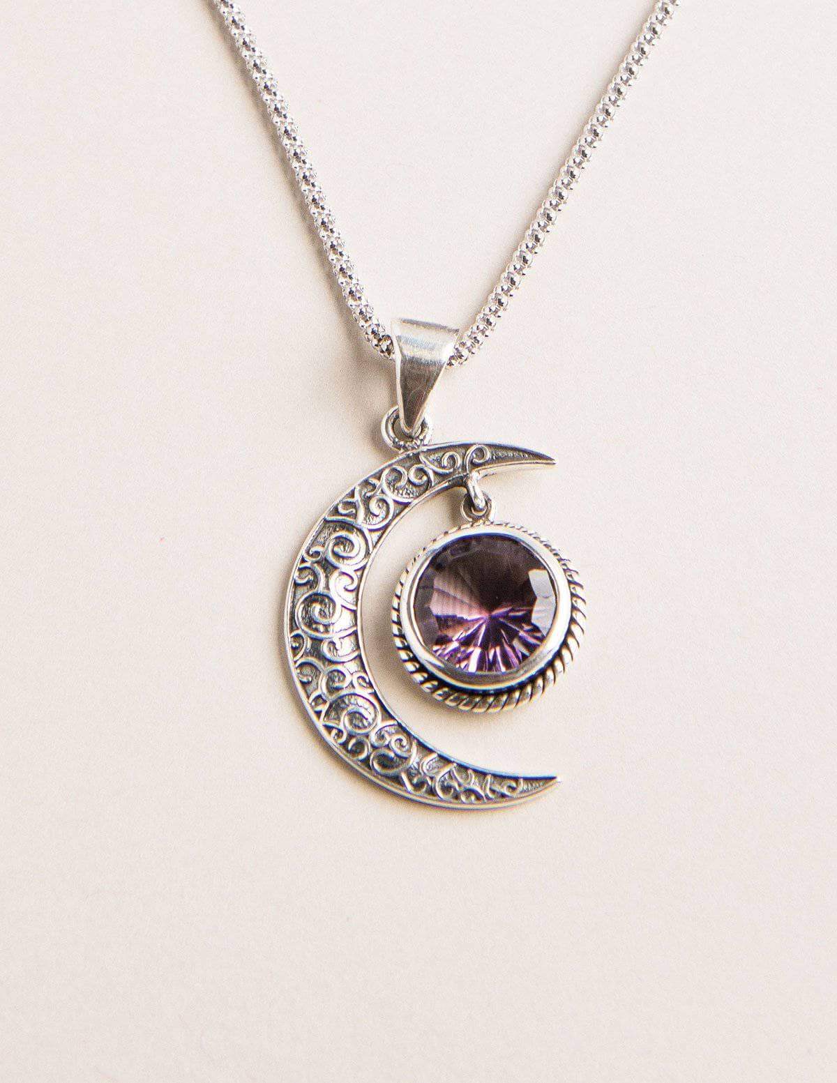 Amethyst Silver Moon Pendant