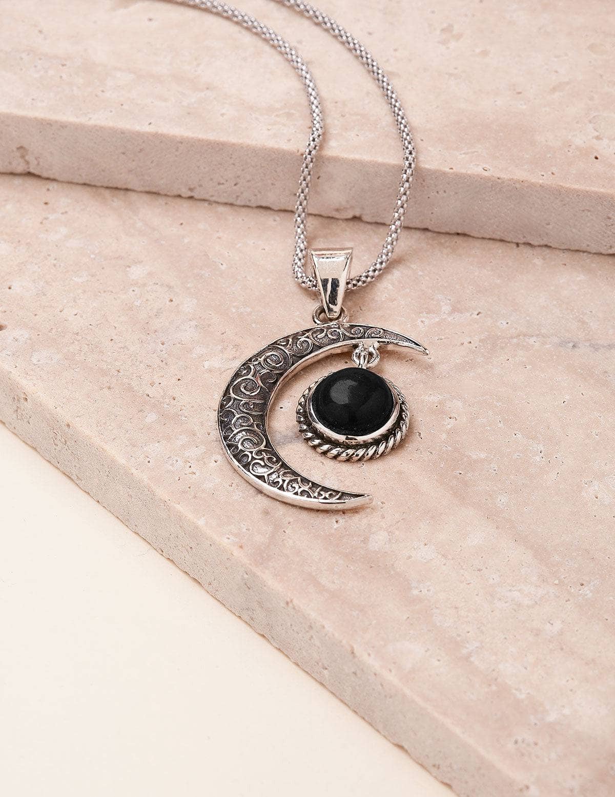 Black Tourmaline Silver Moon Pendant