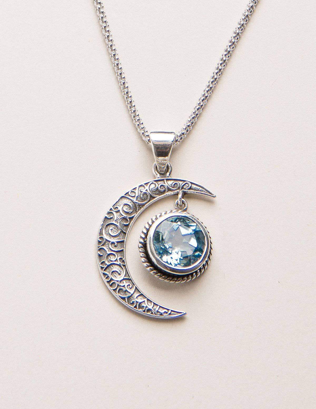 Blue Topaz Silver Moon Pendant