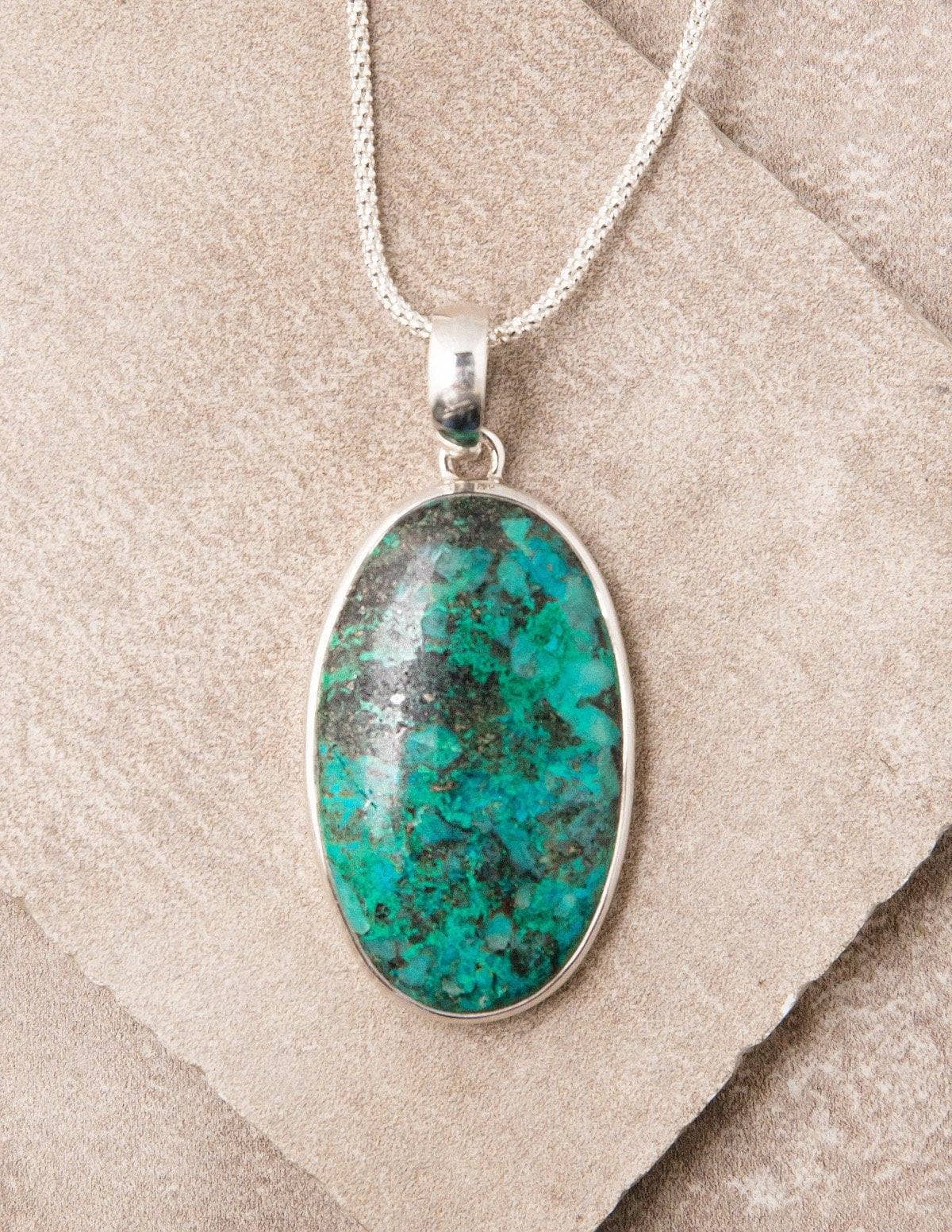Image of Chrysocolla Oval Pendant Necklace
