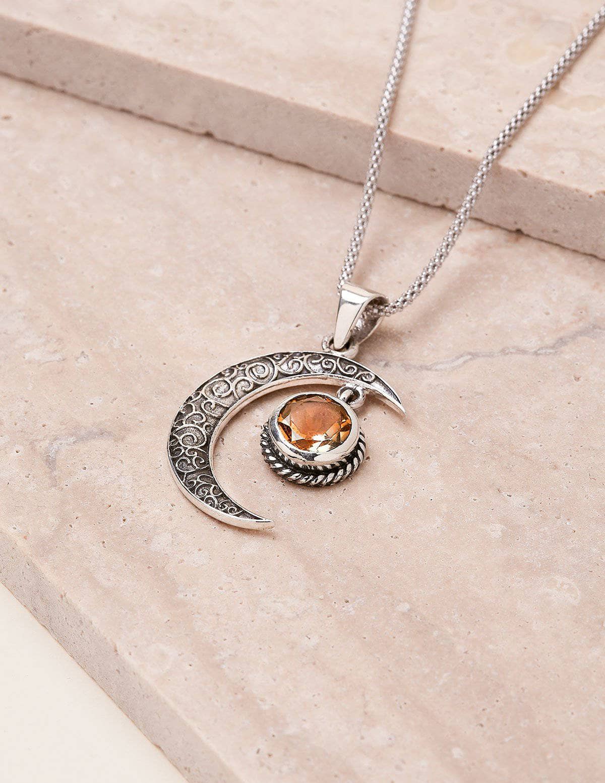 Citrine Silver Moon Pendant