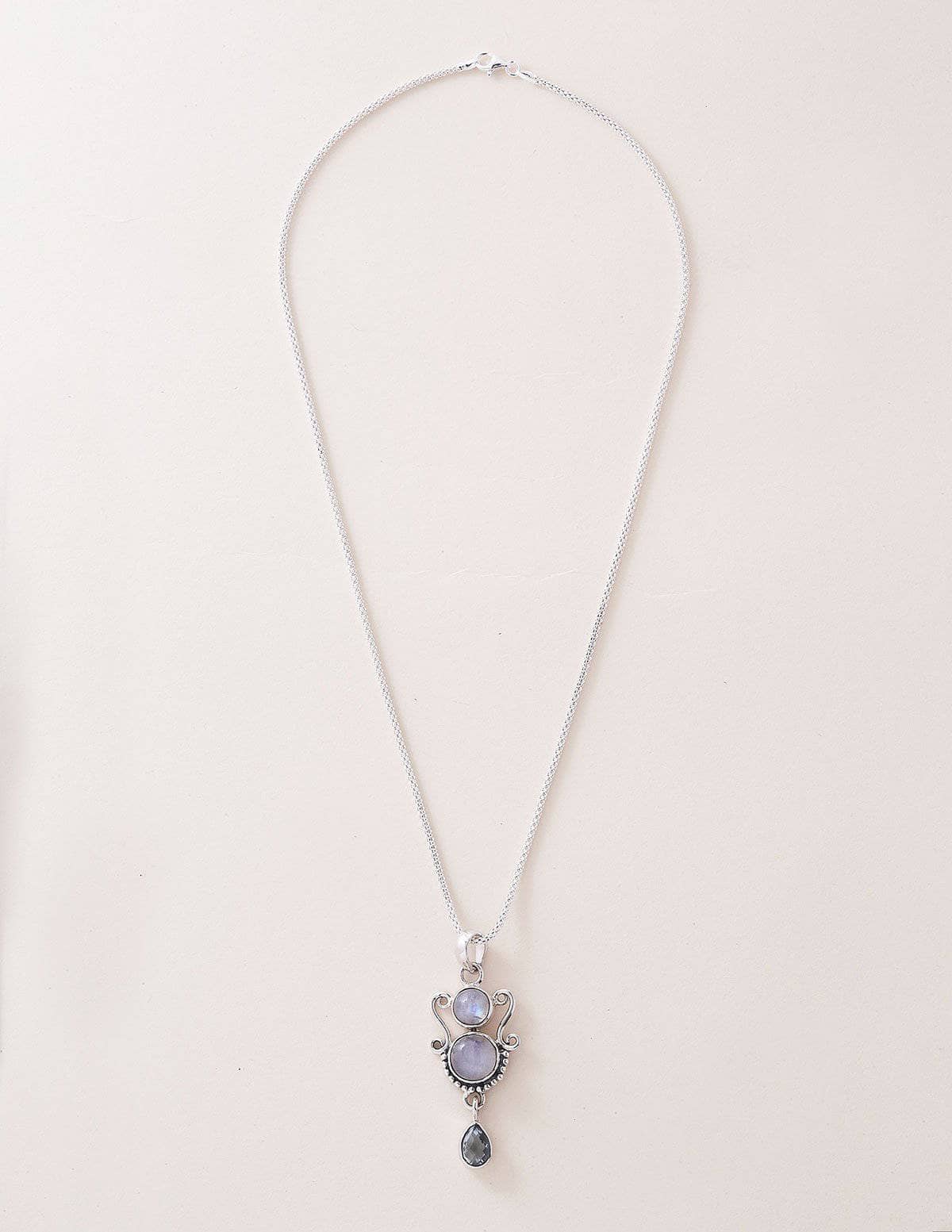 Double Moonstone and Blue Topaz Necklace