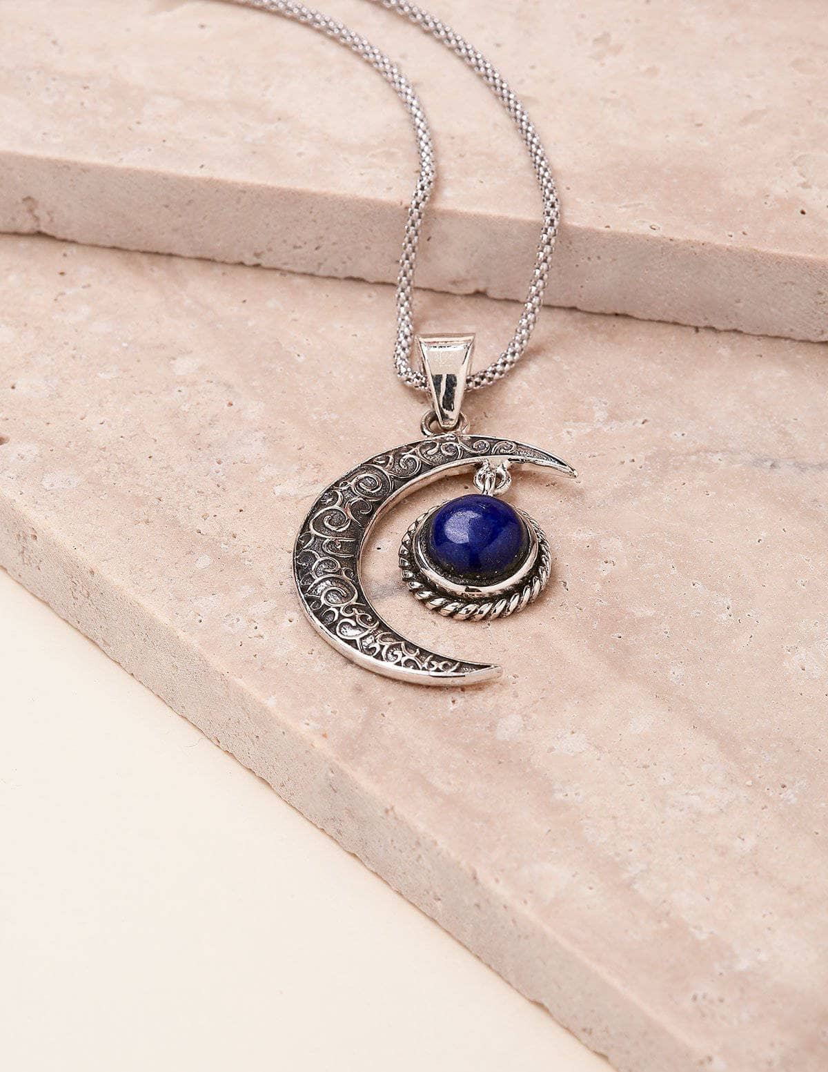 Lapis Lazuli Silver Moon Pendant