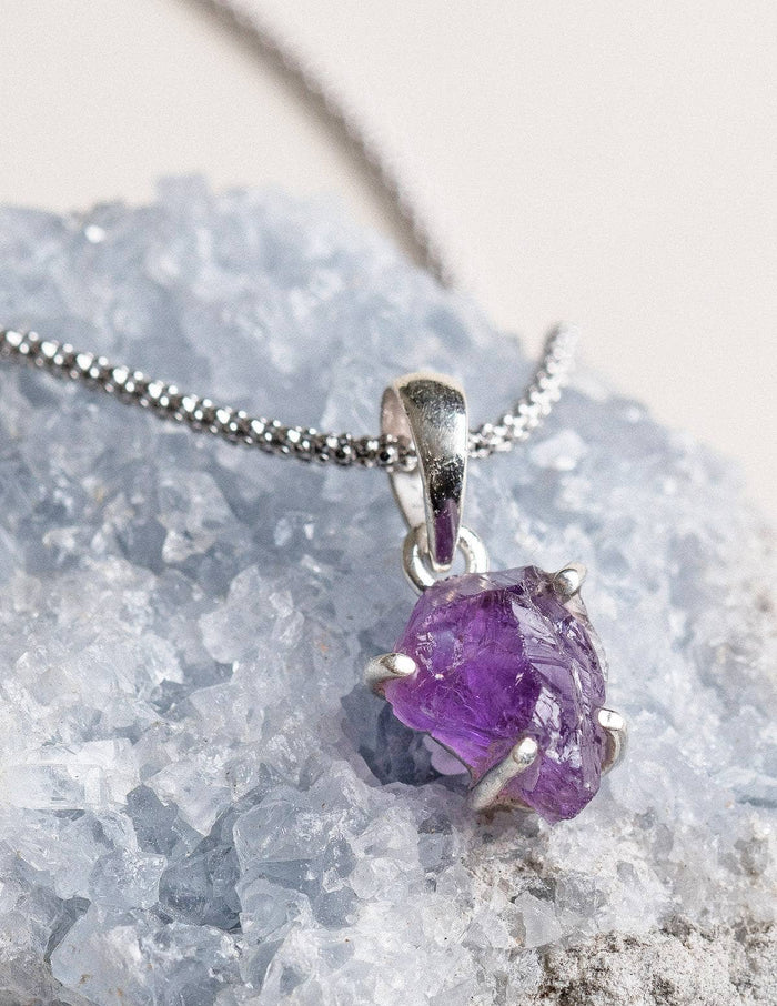 Amethyst Crystal Pendant Necklace – White Lotus