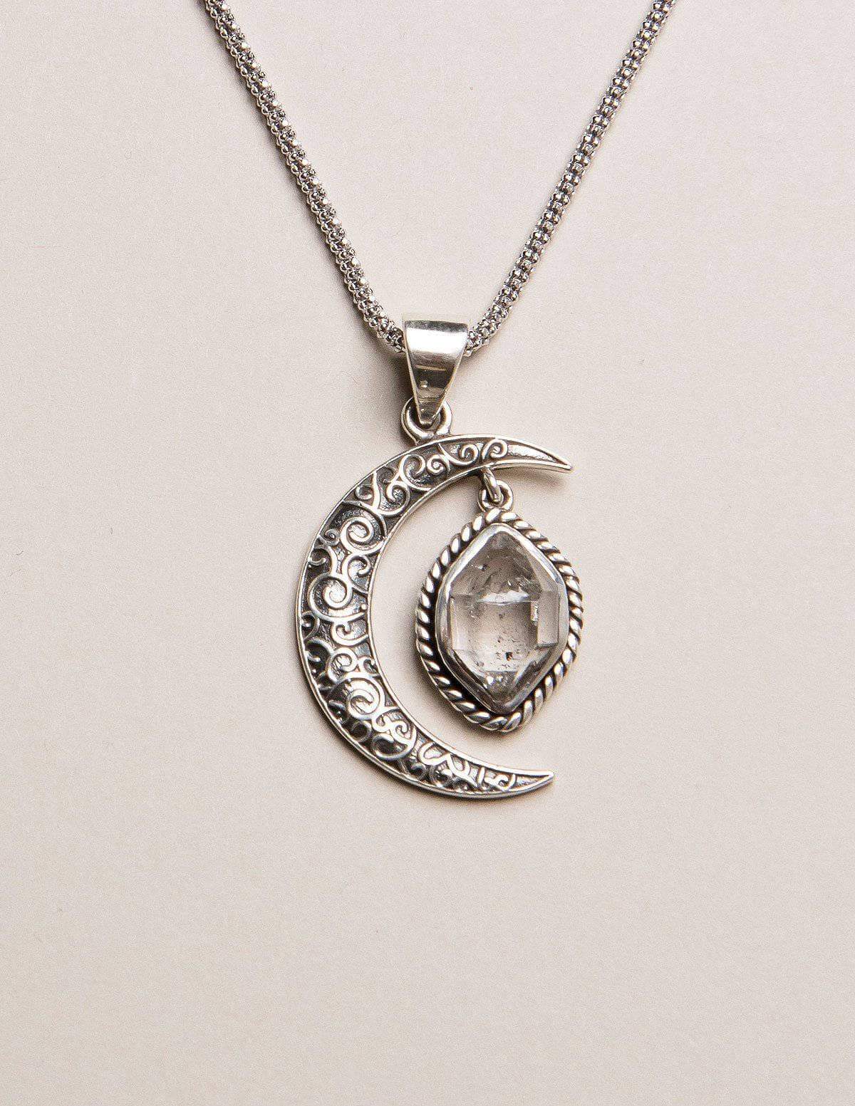 'Herkimer Diamond' Silver Moon Pendant — Sivana