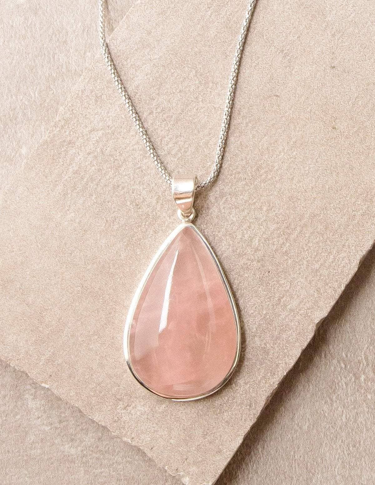 Rose Quartz Teardrop Pendant Necklace