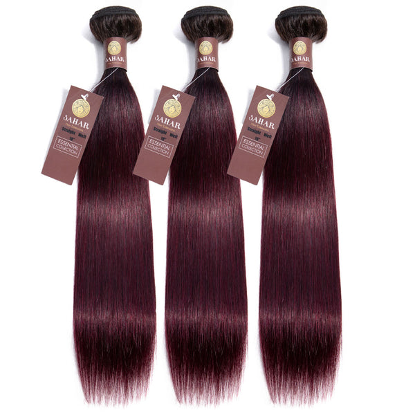 Midnight Red 3 Bundles Human Hair Weave Straight Dip Dye 12 12 12