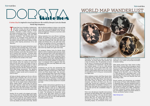 Dorsya in the bite magazine, world map watches, press coverage 