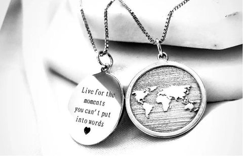 Dorsya world map necklace, silver necklace