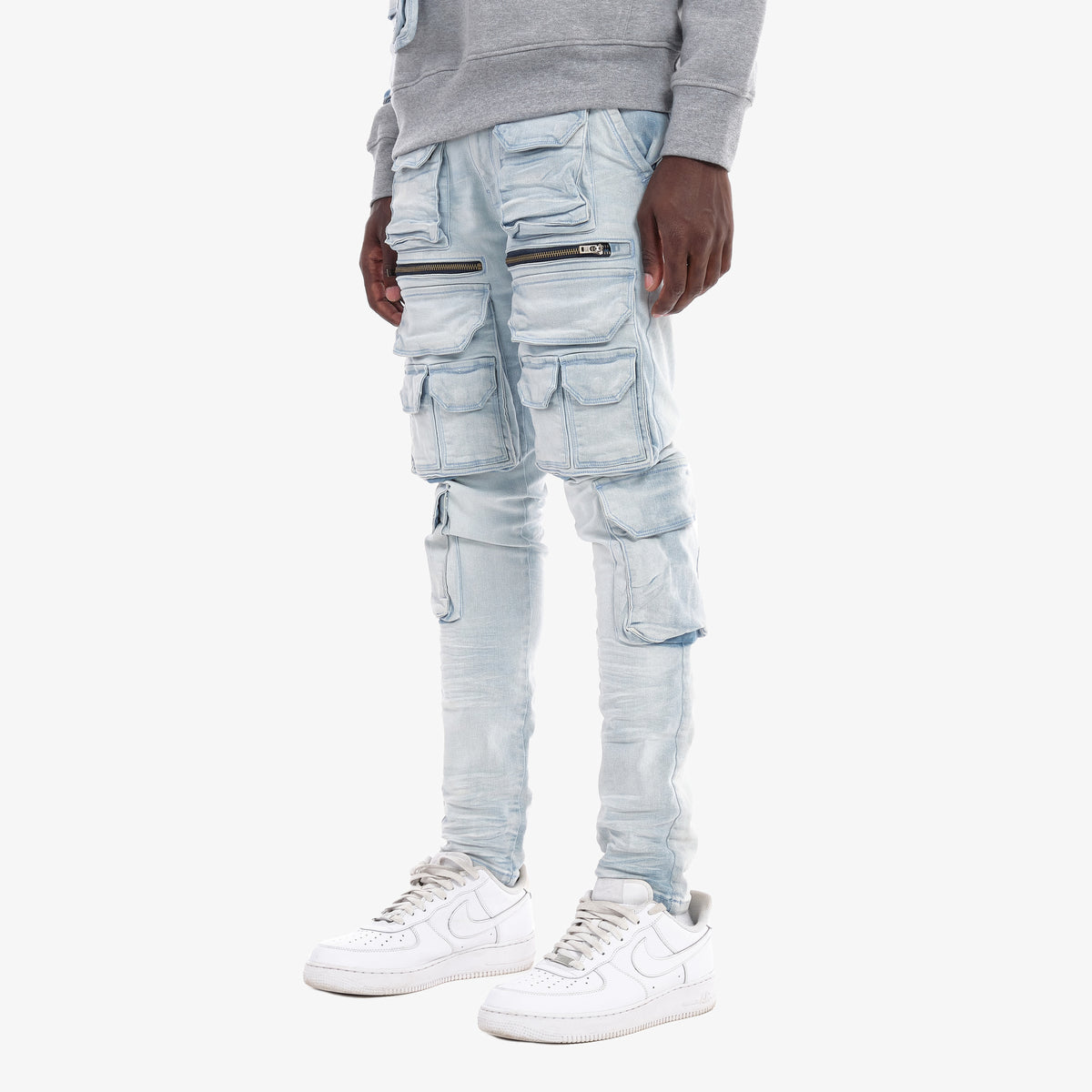 LIGHT SAND BLUE UTILITY CARGO JEANS