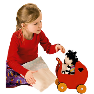 red dolls pram