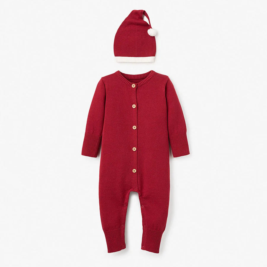 Red Santa Baby Dropback Jumpsuit & Hat Set