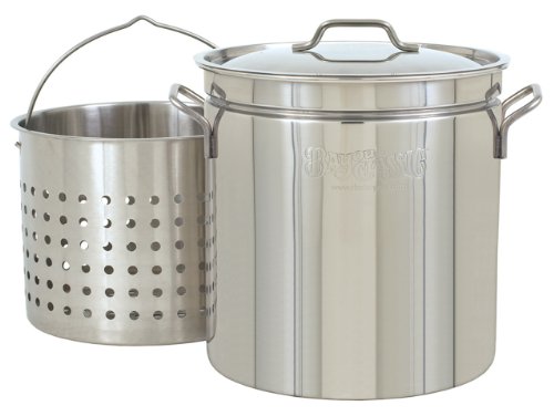 Bayou Classic 1124 24QT All Purpose Stockpot with Steam and Boil Basket, Stainless Steel COOKPOT