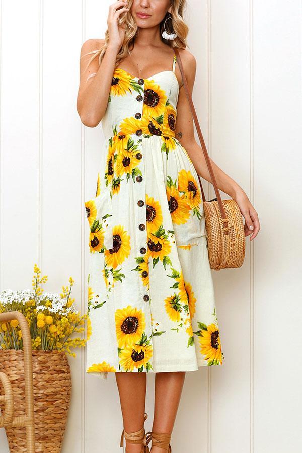 Risultati immagini per Sunflower Print Button Up A Line Cami Dress