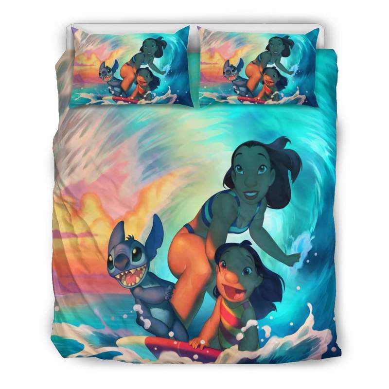 Lilo Stitch Surfing Bedding Set Duvet Cover Pillowcases