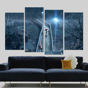 Anime Girl Standing In Rain With Umbrella Ki 4 Piece Canvas Wall Art