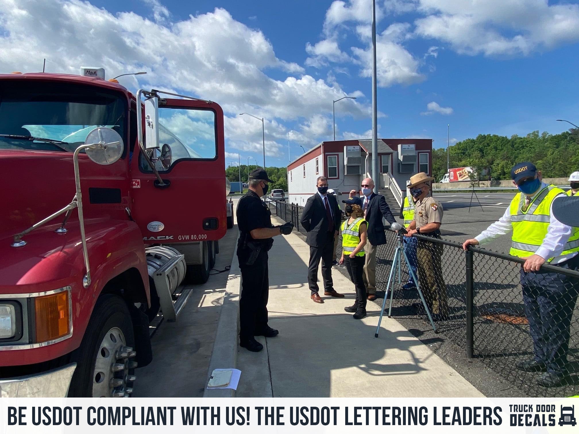 dot officer teaching public about usdot decal regulations 