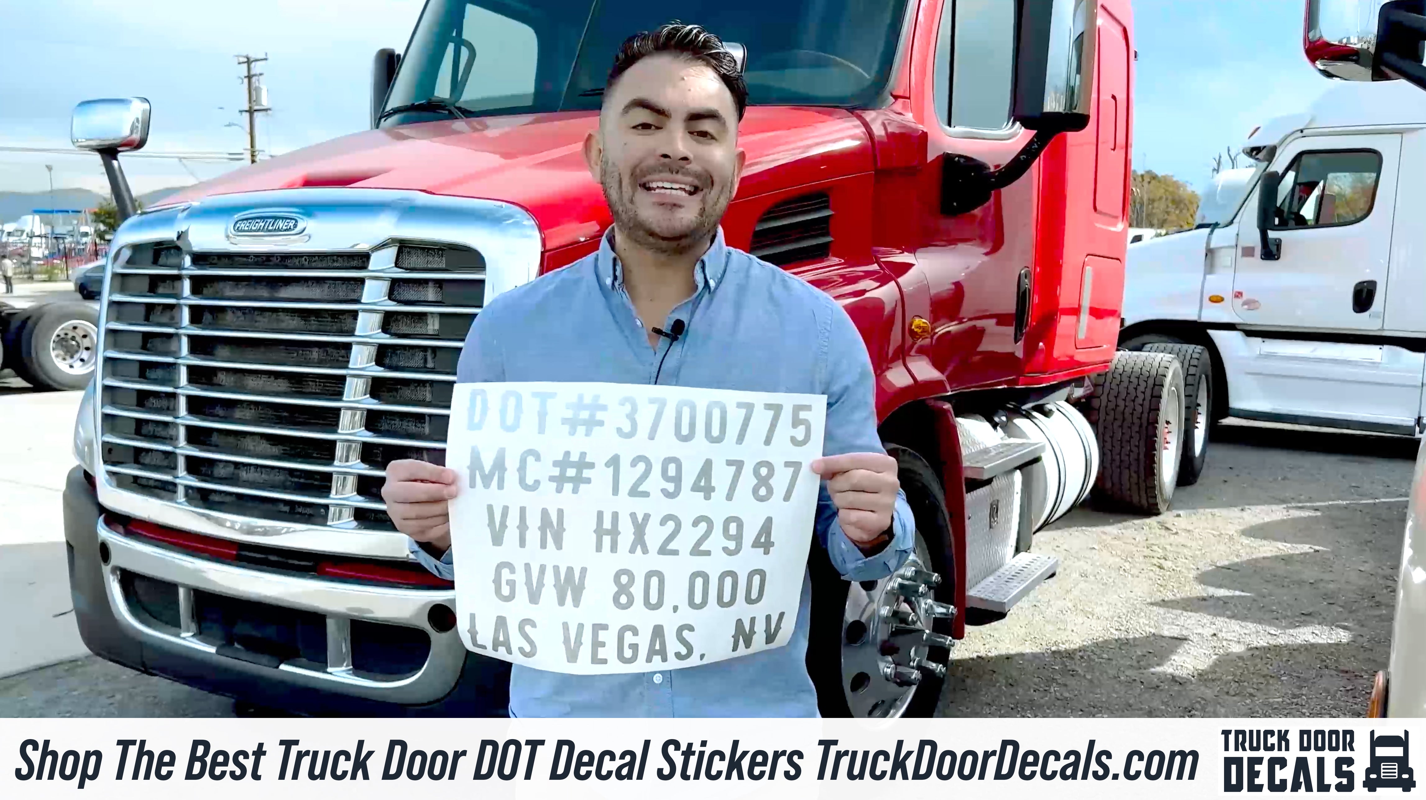 man holding usdot truck sign decal