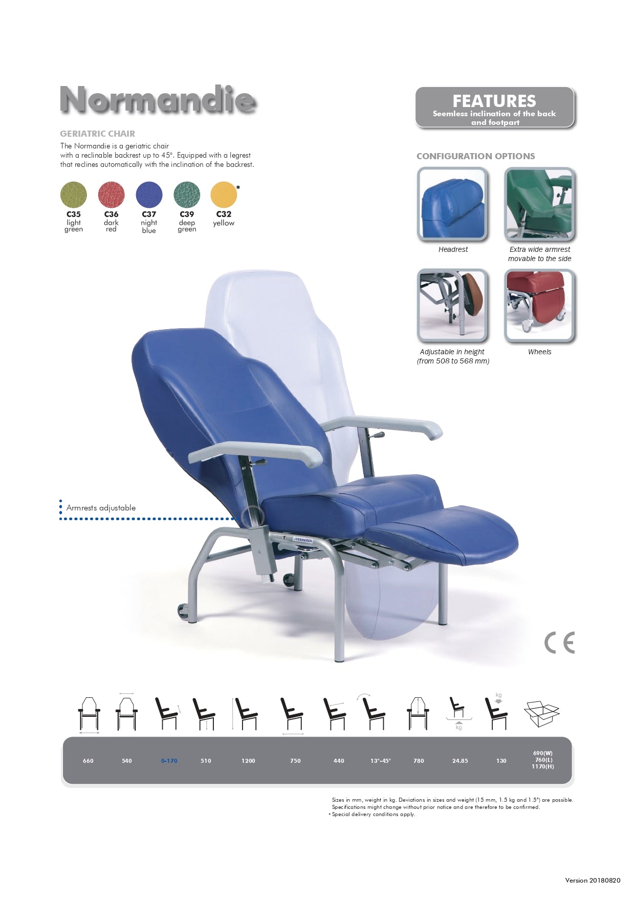 Relax Geriatric Chair with Wheels with tray  Vermeiren Normandie