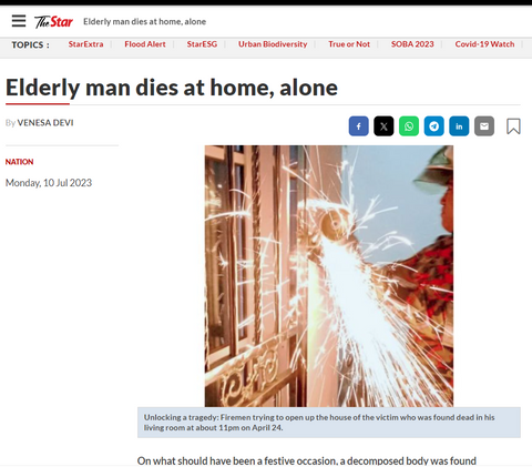 Elderly man dies at home alone