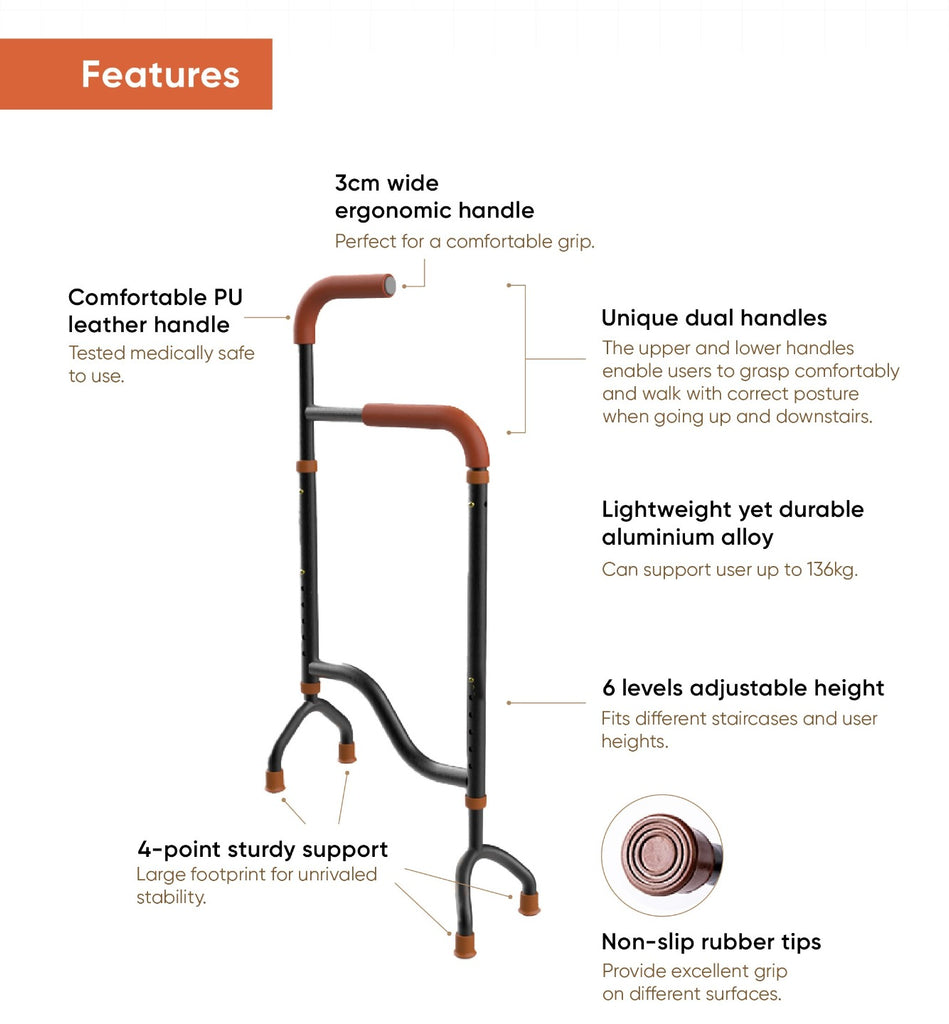 MOBEES ORANGE+ Stair Assist Cane