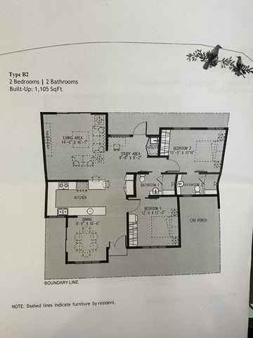 pelan lantai untuk vila 1 bilik di Green Acre Retirement village maalaysia