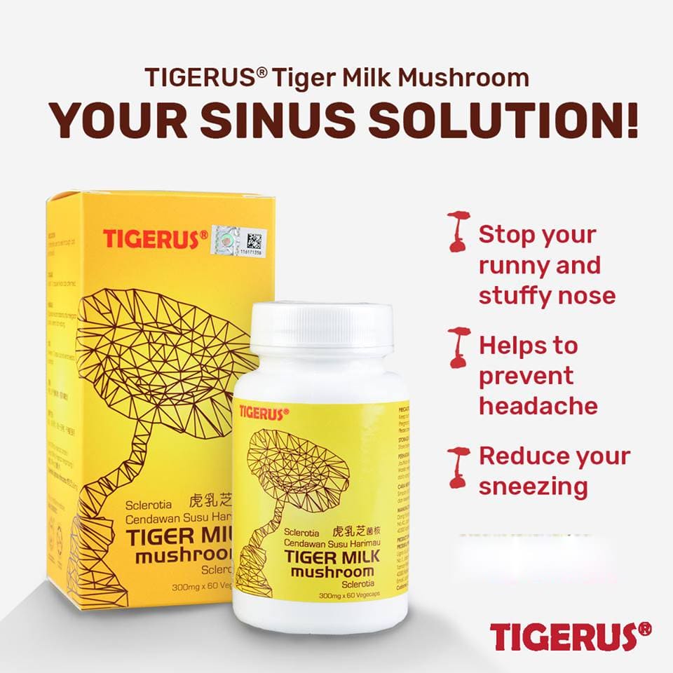 TIGERUS® Tiger Milk Mushroom Sclerotia (300mg x 60 Vegecaps) (MADE IN