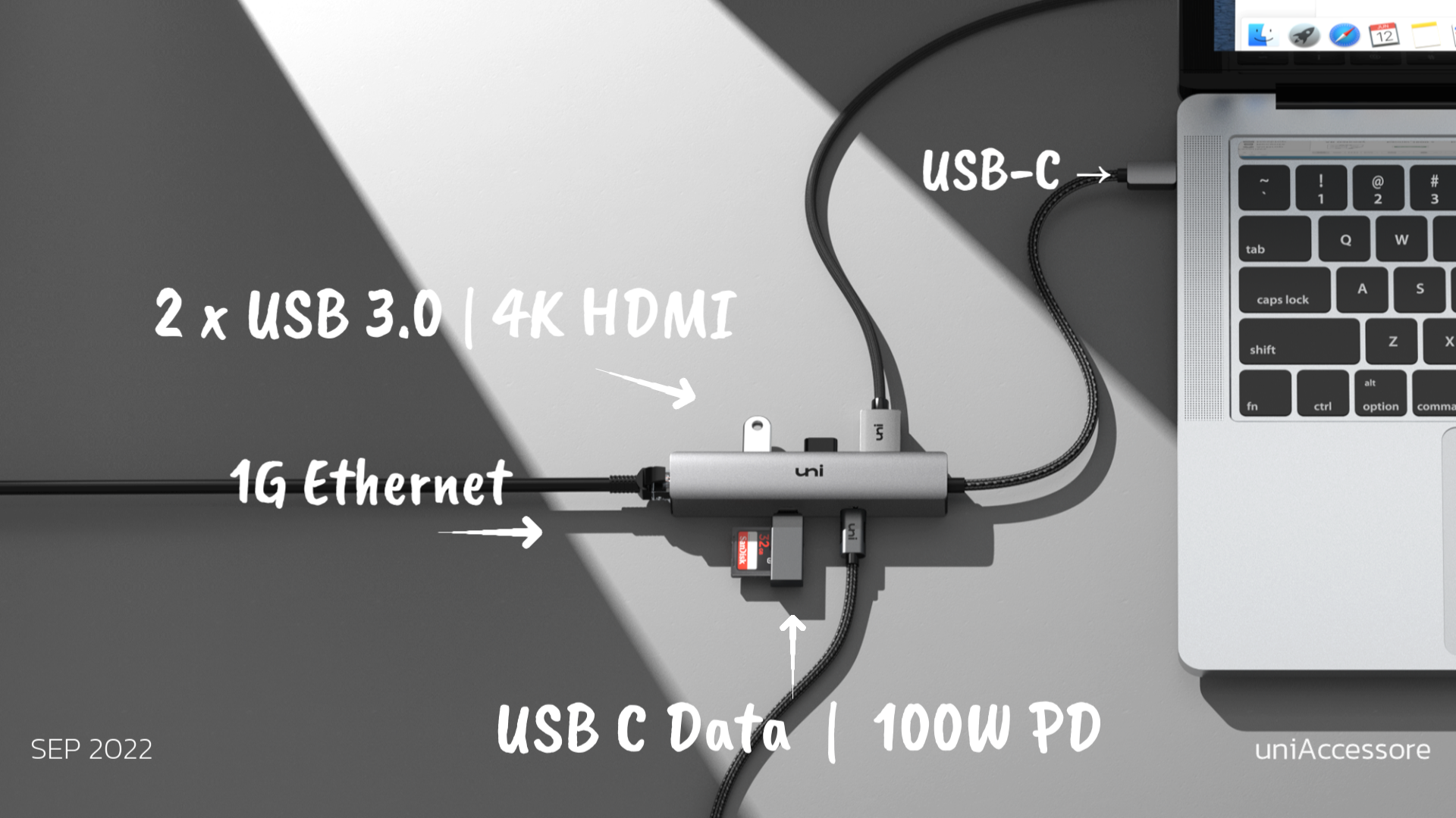 uni® USB C Hub w/ USB C, Multi-port USB Adapter | 1G Ethernet | 100W PD | 4K HDMI