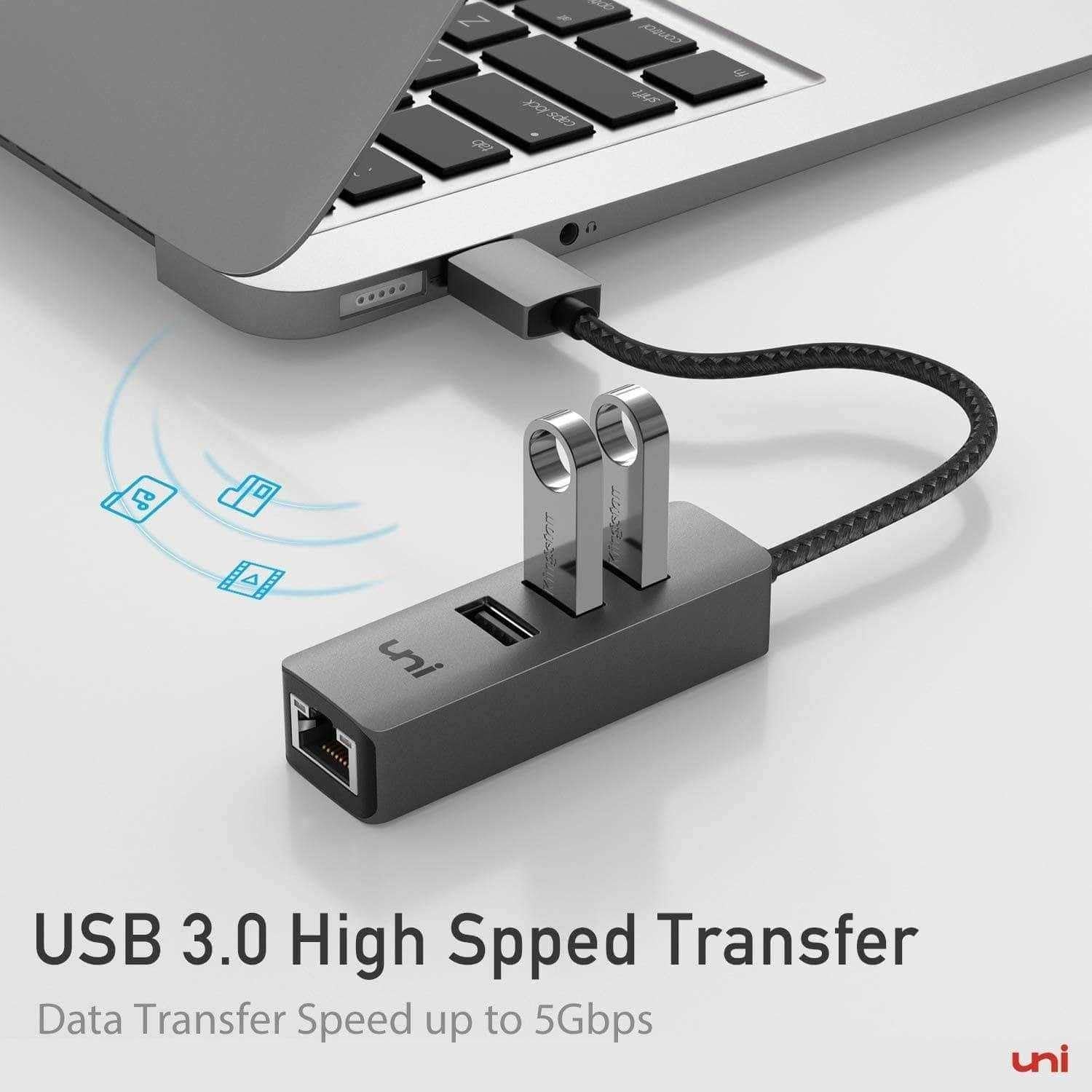 Lingüística Decrépito Viscoso uni® USB Hub with 1G Ethernet Adapter, USB 3.0 Hub Gigabit Ethernet RJ45  Adapter, USB Adaptor, Perfect Size, 5 Gbps | Aluminum | Ultra-Slim &  Portable