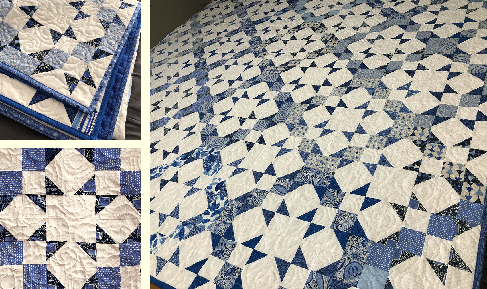 Blue and white scrap quilt