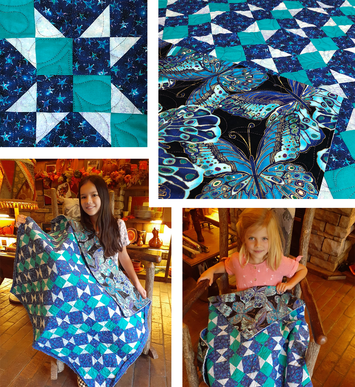 Turquoise and Navy scrap quilt