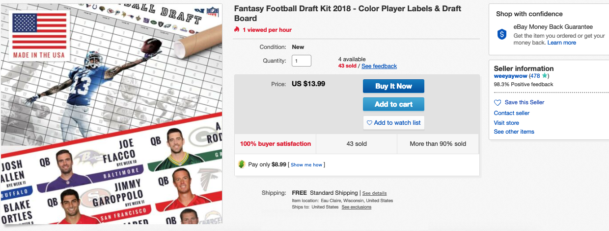 ebay fantasy football draft board