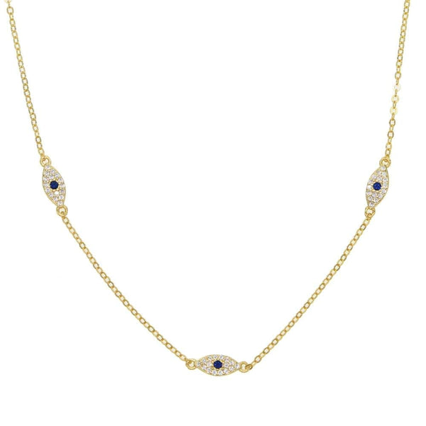 Evil Eye Silver Necklace Yellow Gold