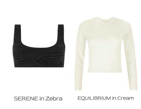 prism squared serene top in zebra jacquard and equilibrium top in cream 