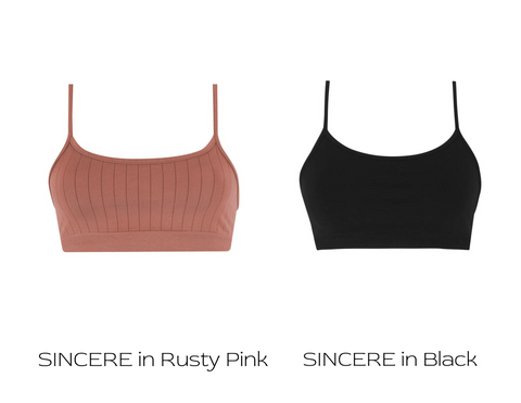 prism squared sincere top in rusty pink and sincere top in black 